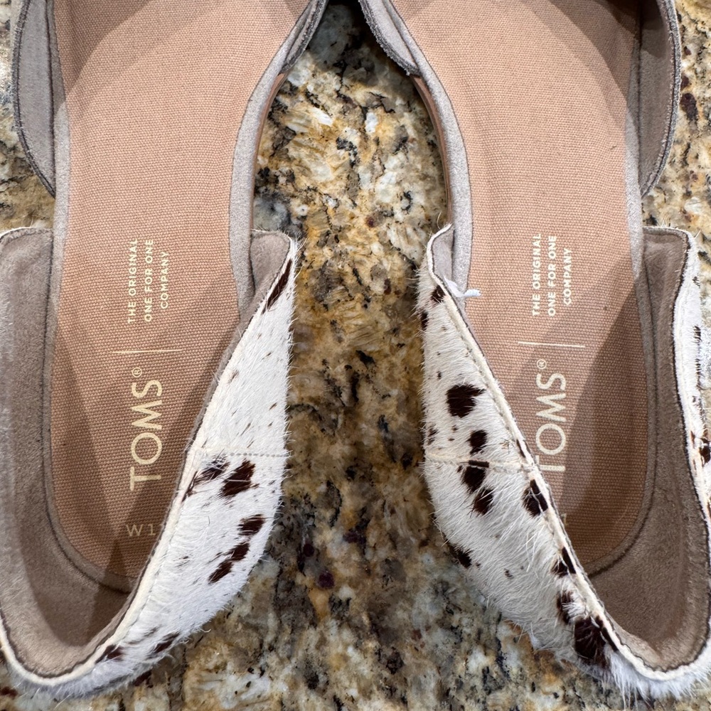 Toms Taupe Animal Print Cow Jutti D'Orsay Flats Shoes Women Size 11 - Picture 6 of 9